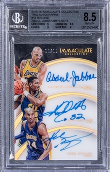 2015-16 UD Immaculate Collection Trio Autographs #18 Malone/Abdul-Jabbar/Bryant (#14/15) - BGS NM-MT+ 8.5/BGS 10